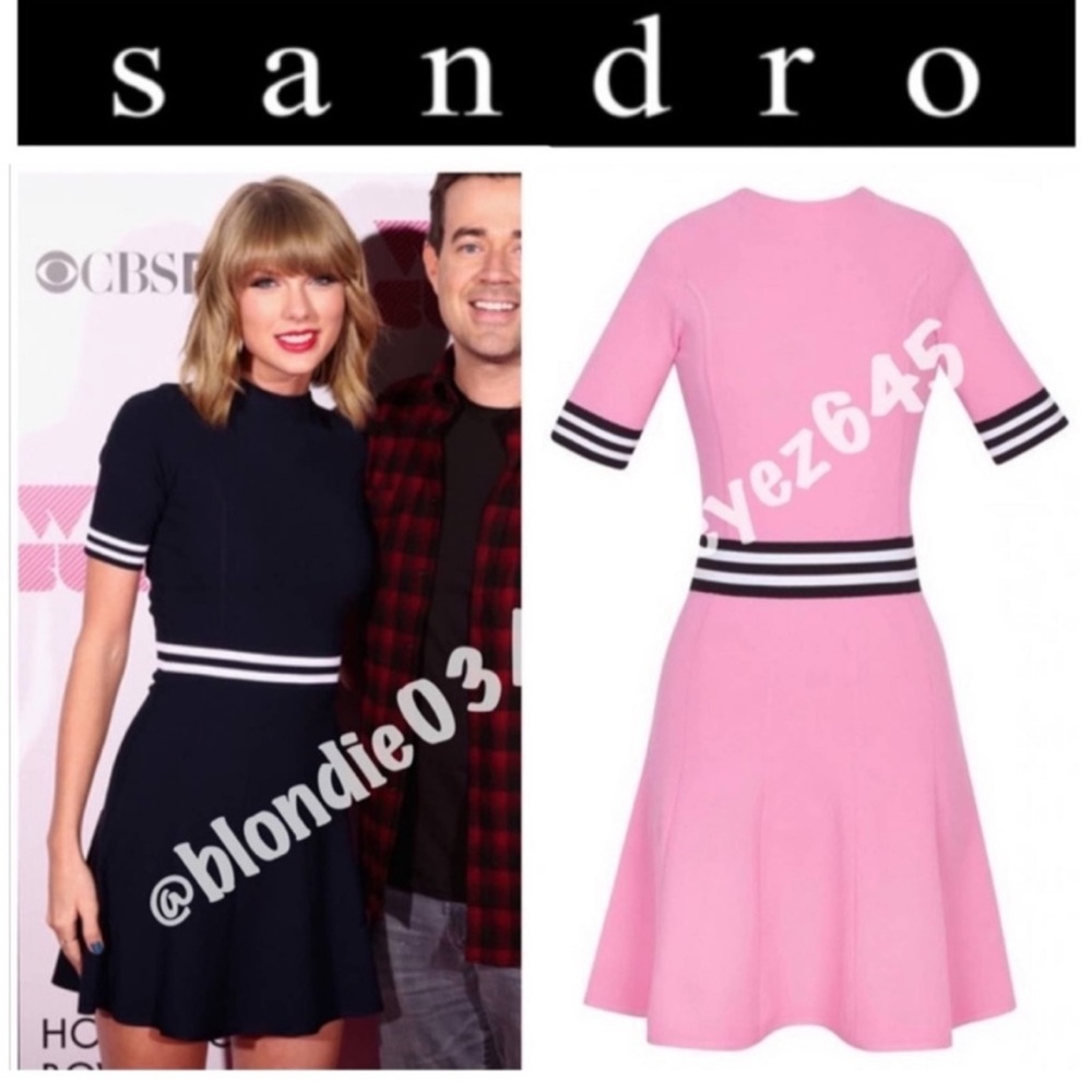 Sandro pink and white “Rayana” high neck dress 1/S